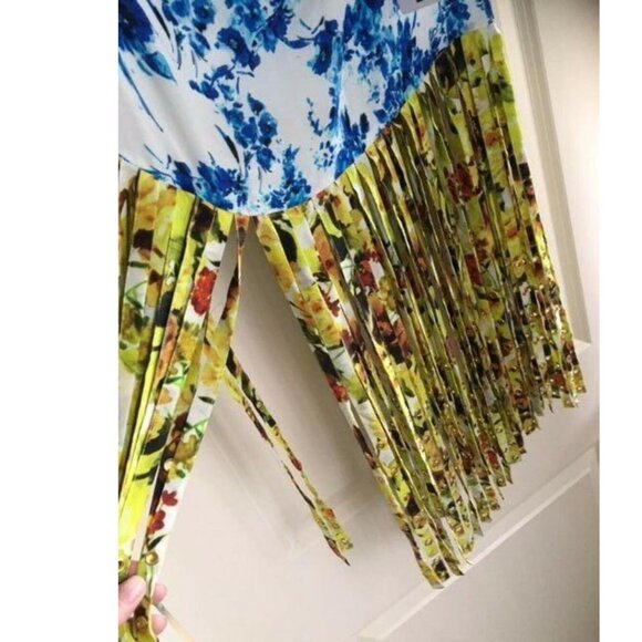 Rococo Sand Silk Mini Skirt M Floral Fringe Gold Festival Boho - Picture 3 of 10